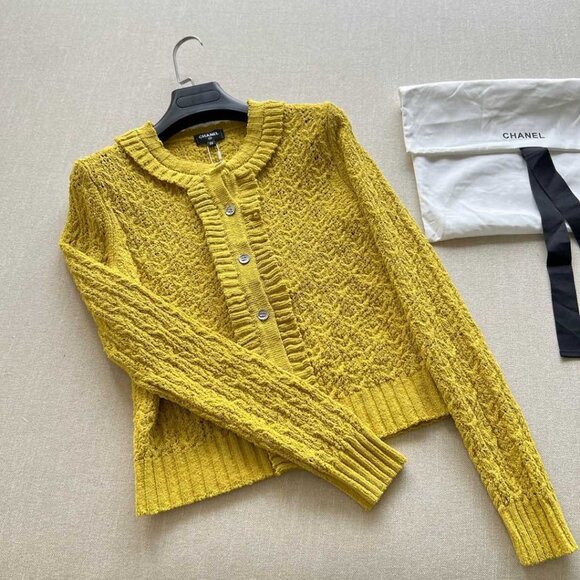 Chanel Ruffled Yellow Knit Cardigan - Picture 10 of 11